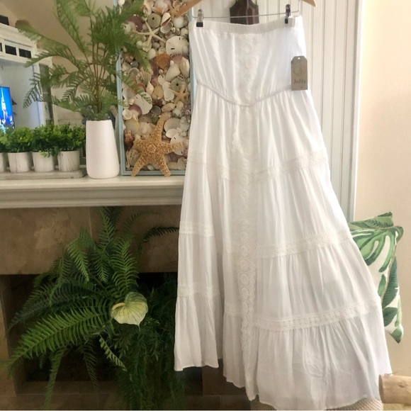 NEW! Boho Tiered White Maxi Sleeveless Tube Top Style Lace Dress XL - Picture 2 of 8